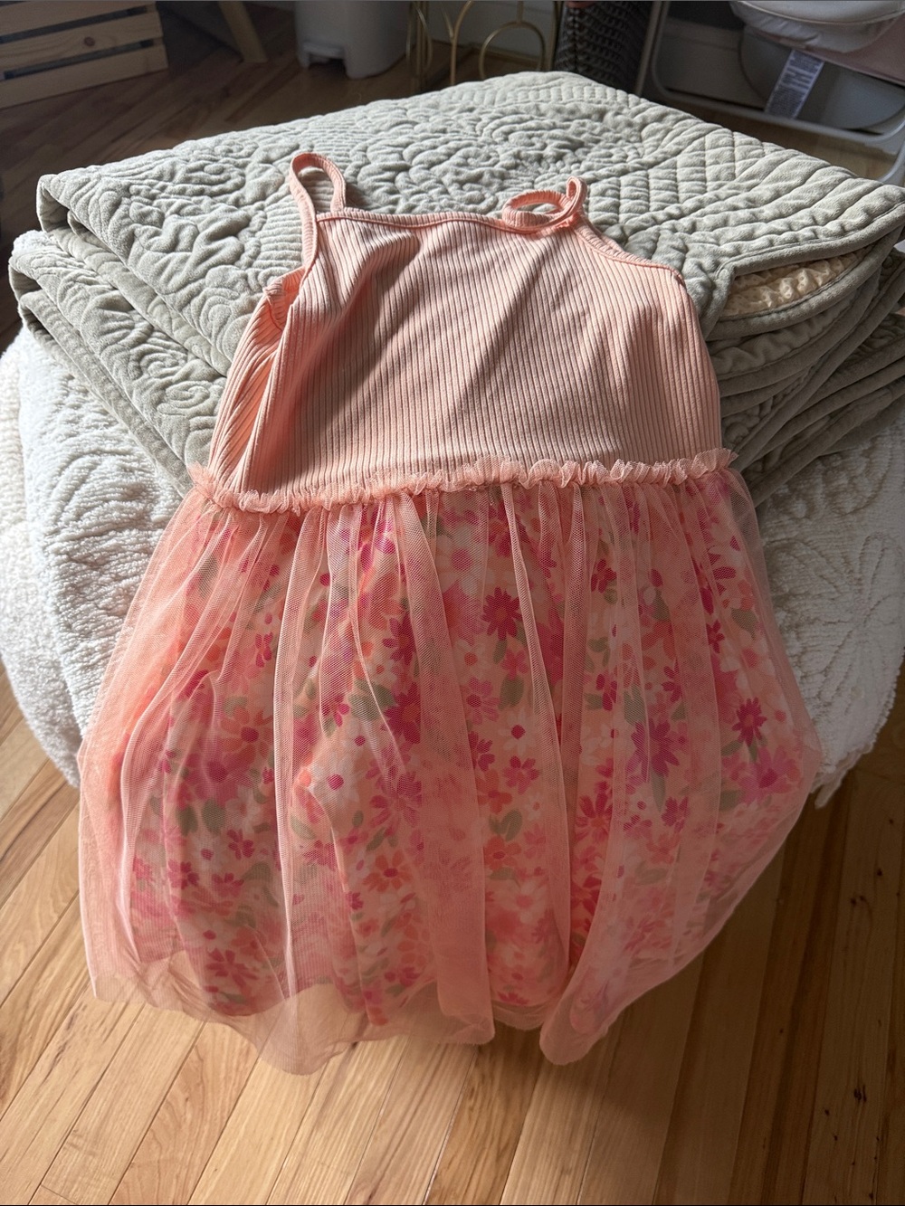 btween Pink Floral Tulle Dress